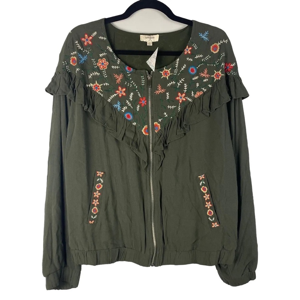Umgee Floral Print Zip Up Jacket